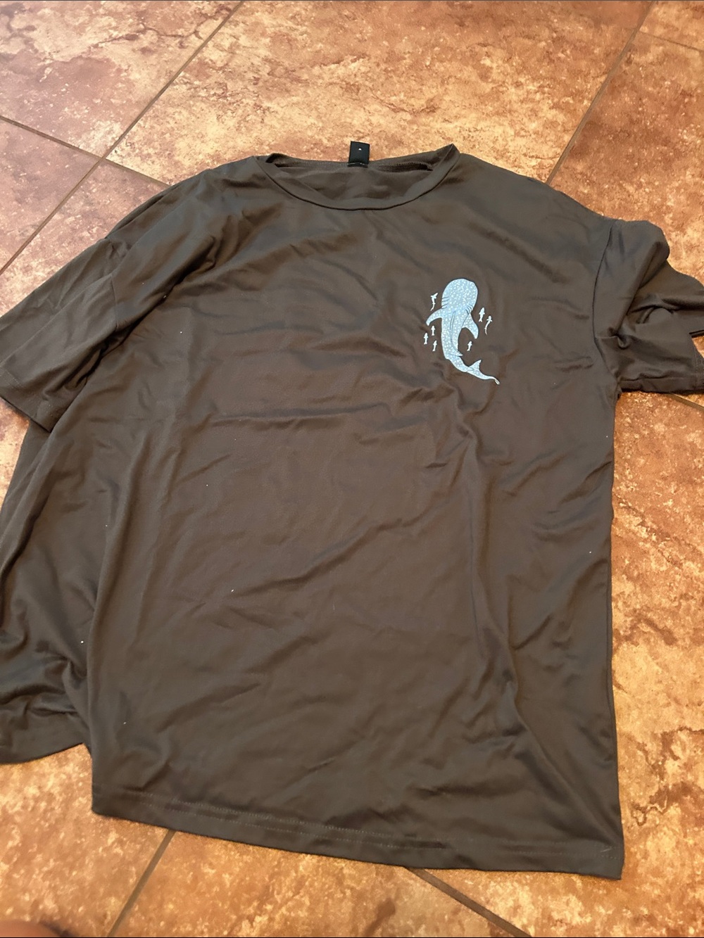 Gray Graphic T-Shirt with Light Blue Shark Motif